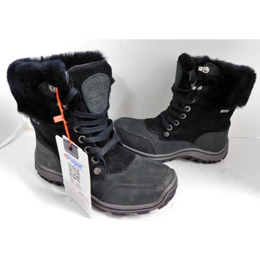 Pajar Womens Waterproof Sheepskin Lined Winter Boots Black Size 7-7.5 Abbie NWT